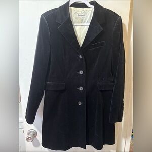 J Peterman Vintage Black Velvet Button Coat Jacket Mid Blazer Overcoat Size 14